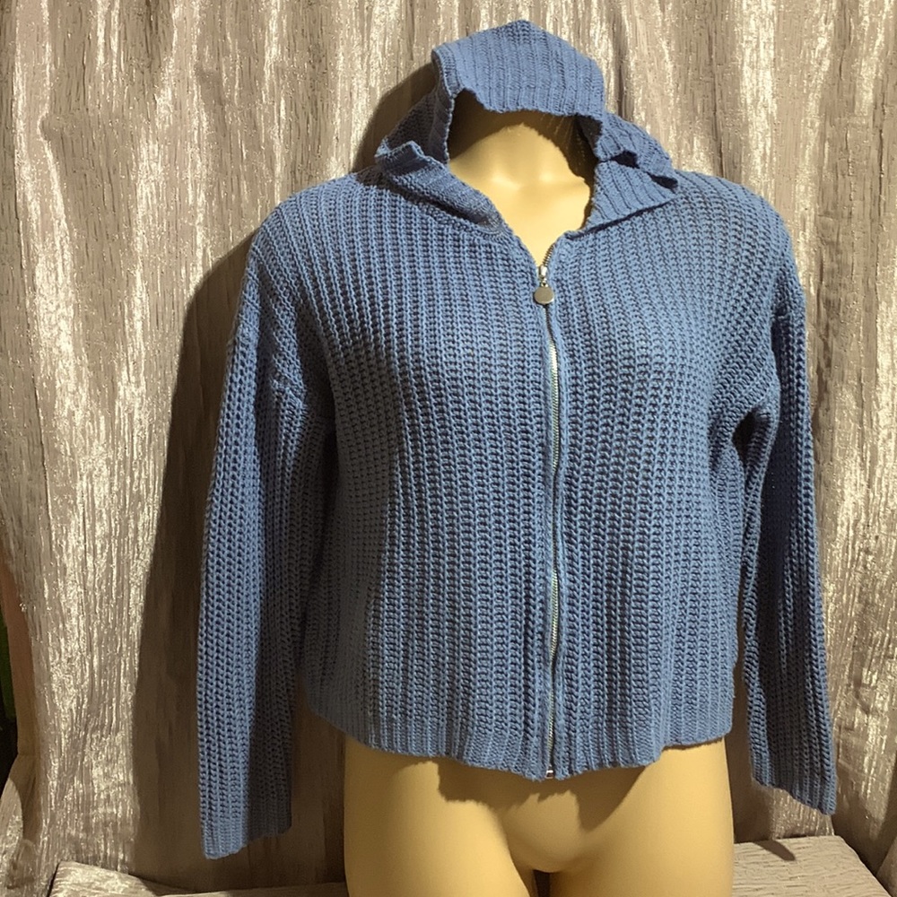 Shein Sweater Cardigan Zip Up with Hooding Size L Oversized /Chunky Cropped🌀